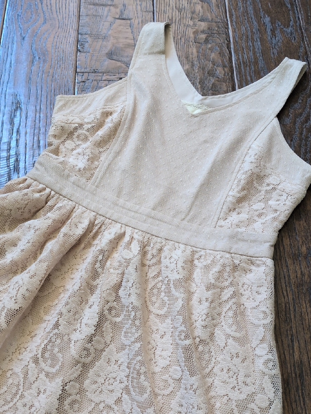 ANTHRO I Pink Nude Floral & Polka Dot Lace Sleeveless A-Line Dress by A'reve, S